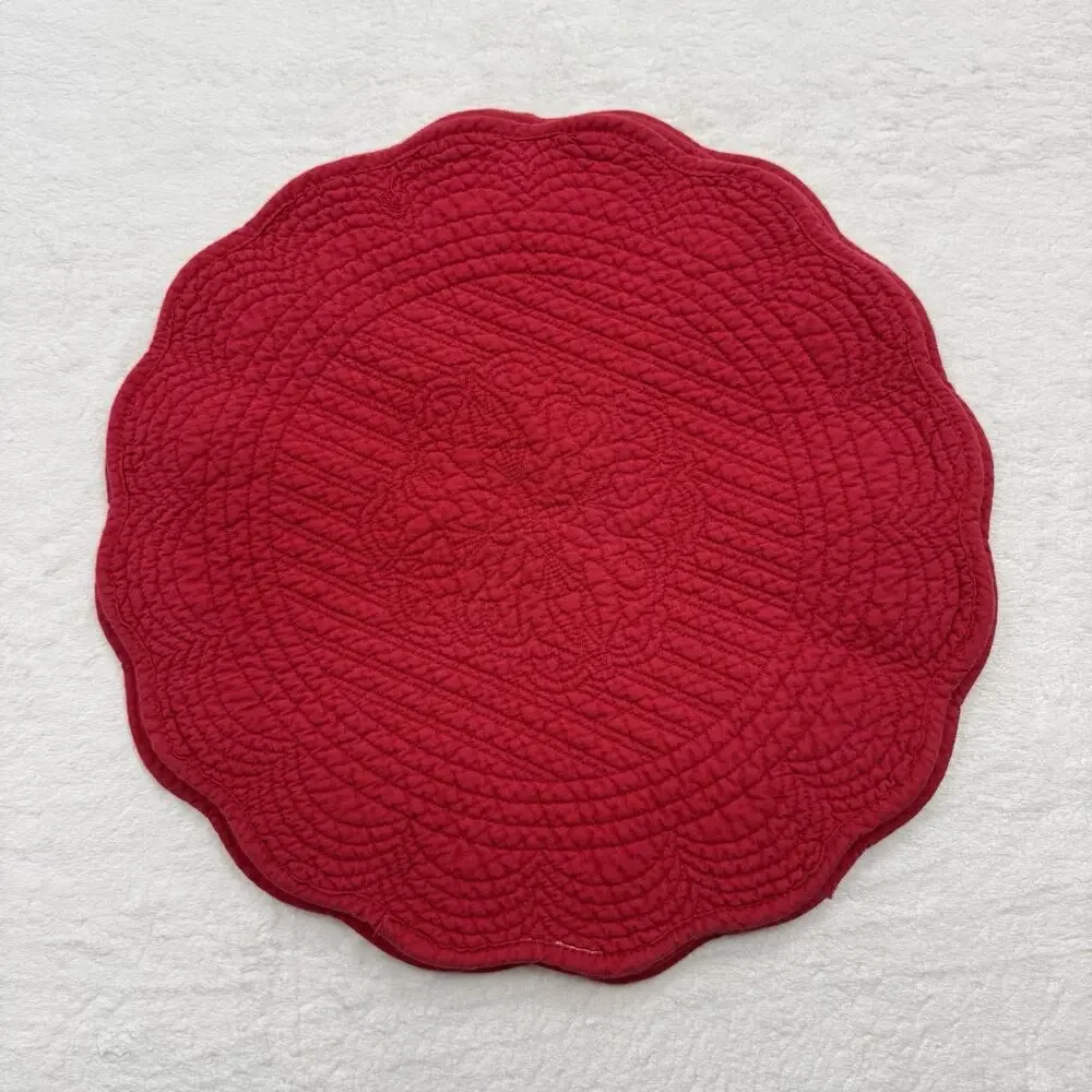 Vintage Set of 3 Round Quilted Red Placemats 14 inch Dining Table Decor